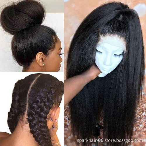 Brazilian Human Hair Kinky Straight Yaki 4X4 5X5 Hd Lace Frontal Wigs Natural Virgin Hair Transparent Lace Closure Wig Vendors